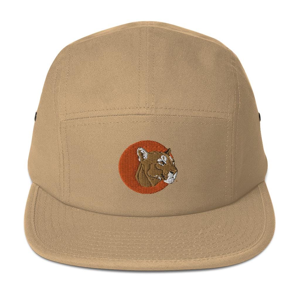 Five Panel Camp Hat | Embroidered Mountain Lion Design | Animal Print Cap for Adventure Lovers & Outdoor Enthusiasts