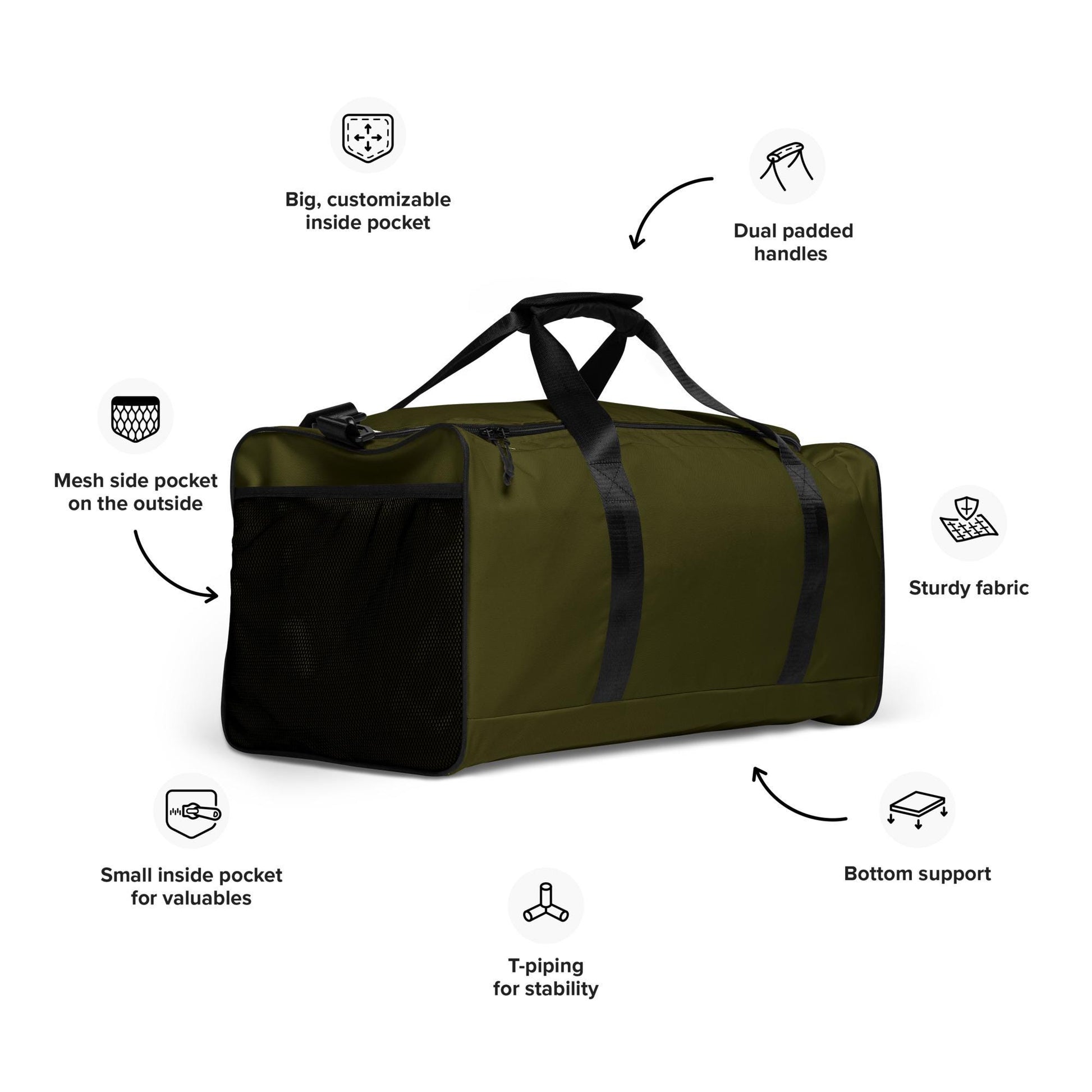 Dark Olive Duffle Bag | Heavy Duty Camping Gear Storage Tote | Olive Green Travel Essential for Adventurers