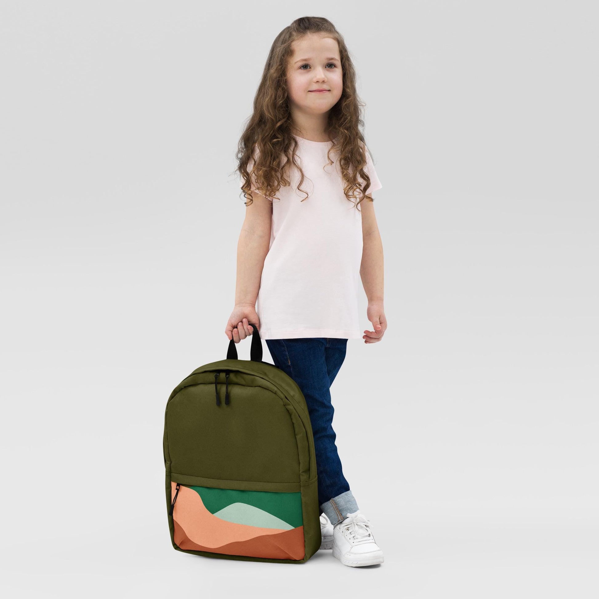 Backpack | Abstract Mountains Pattern in Dark Olive | Stylish Travel Bag for Hiking & Daily Use