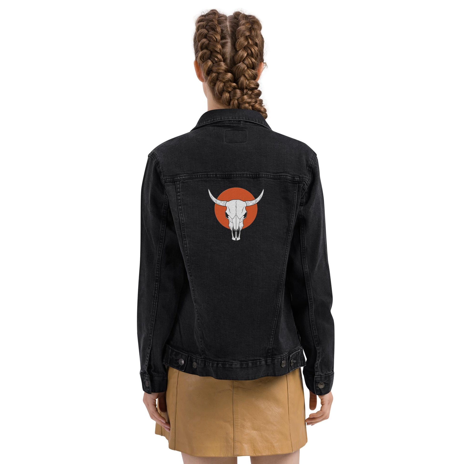 Denim Jacket with Embroidered Cow Skull | Unisex Trucker Jacket | Western Style | Unique Embroidered Design