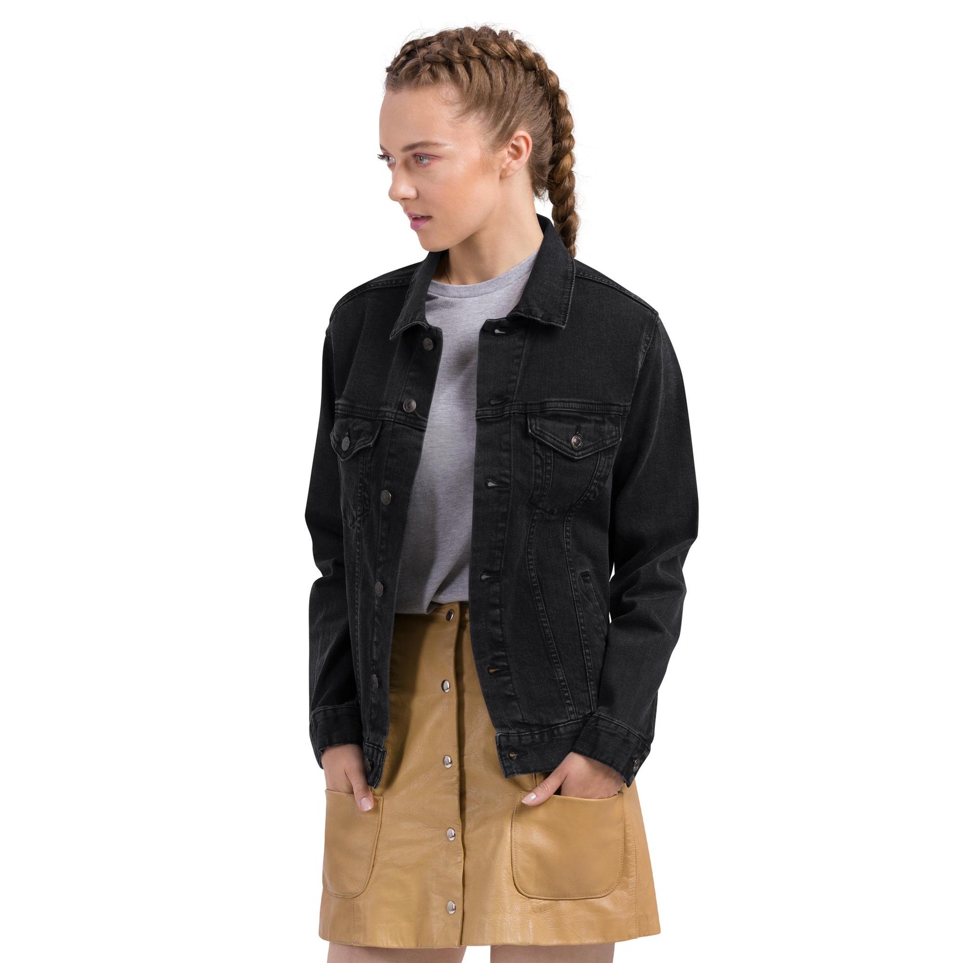 Denim Jacket | Embroidered Mountain Lion Skull Trucker | Unisex Skull Jacket | Unique & Stylish Denim Outerwear