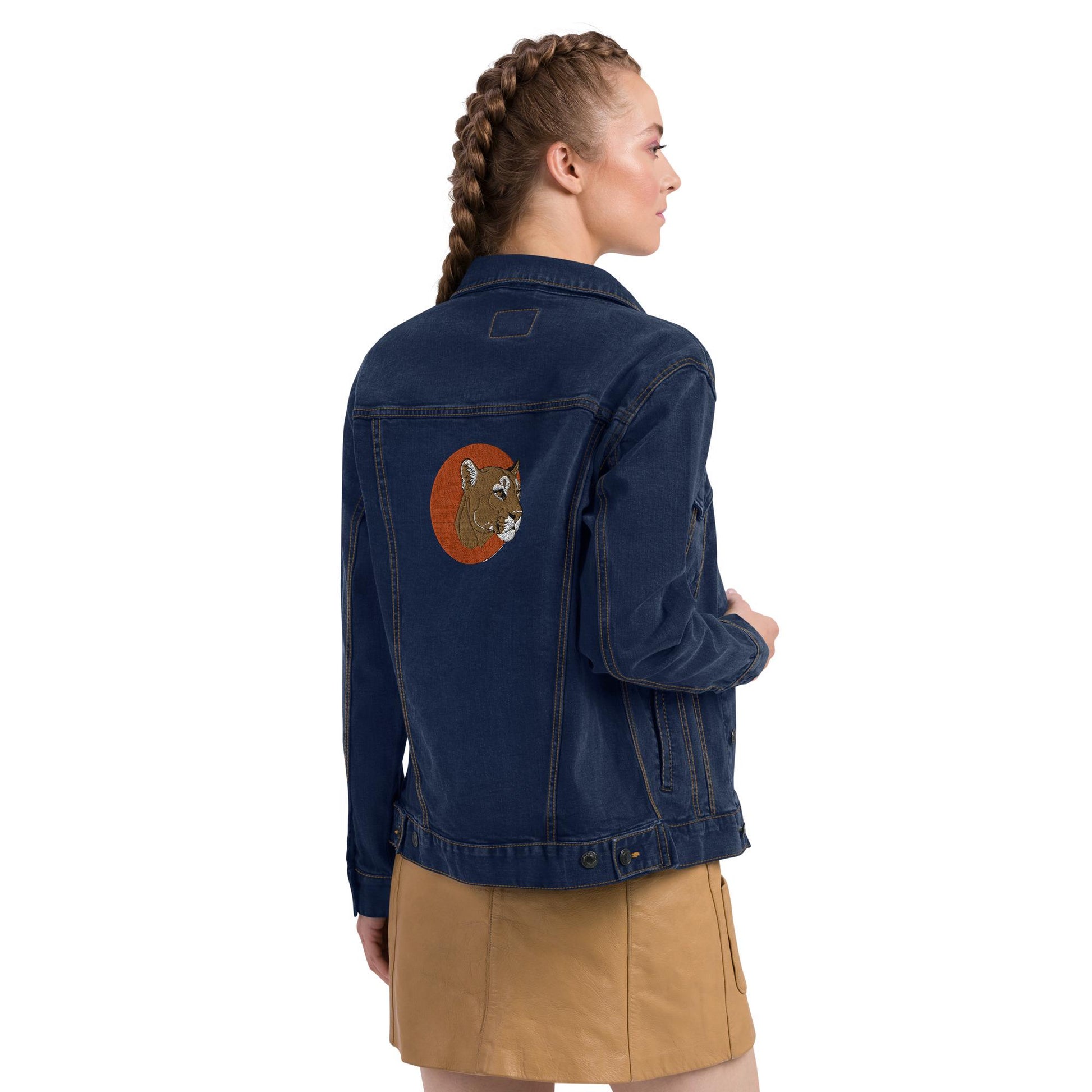 Denim Jacket | Embroidered Mountain Lion Skull Trucker | Unisex Skull Jacket | Unique & Stylish Denim Outerwear