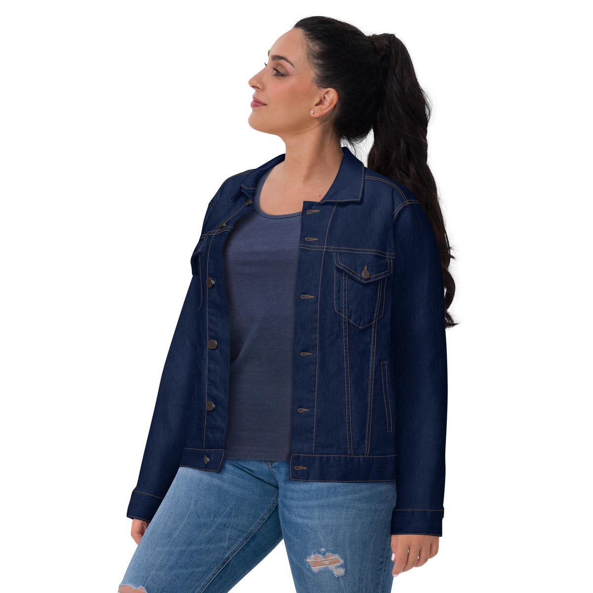 Denim Jacket | Embroidered Mountain Lion Skull Trucker | Unisex Skull Jacket | Unique & Stylish Denim Outerwear