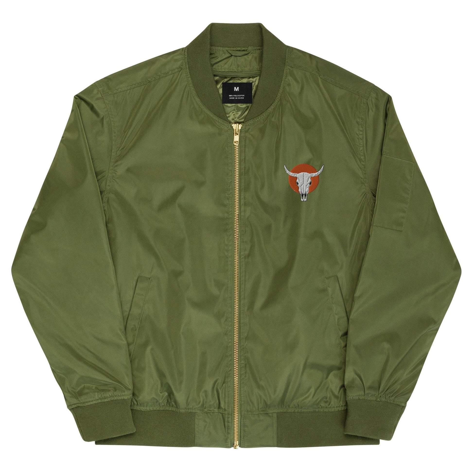 Bomber Jacket | Cow Skull Embroidered Premium Recycled Jacket | Unique Vintage Fashion Outerwear for Eco-Friendly Style