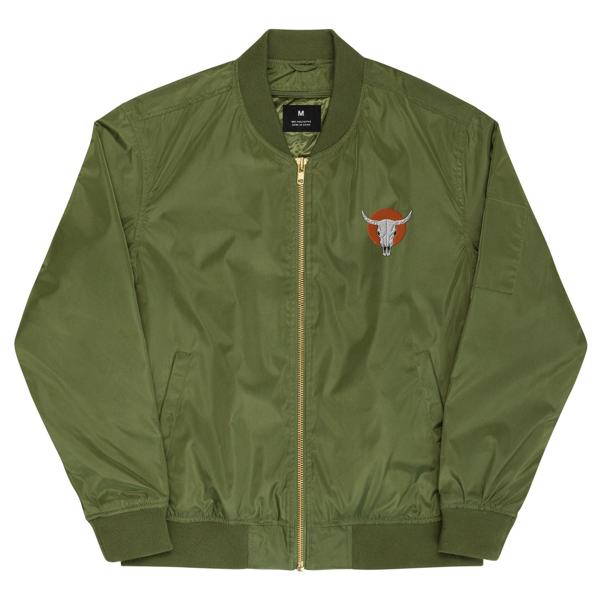 Bomber Jacket | Cow Skull Embroidered Premium Recycled Jacket | Unique Vintage Fashion Outerwear for Eco-Friendly Style