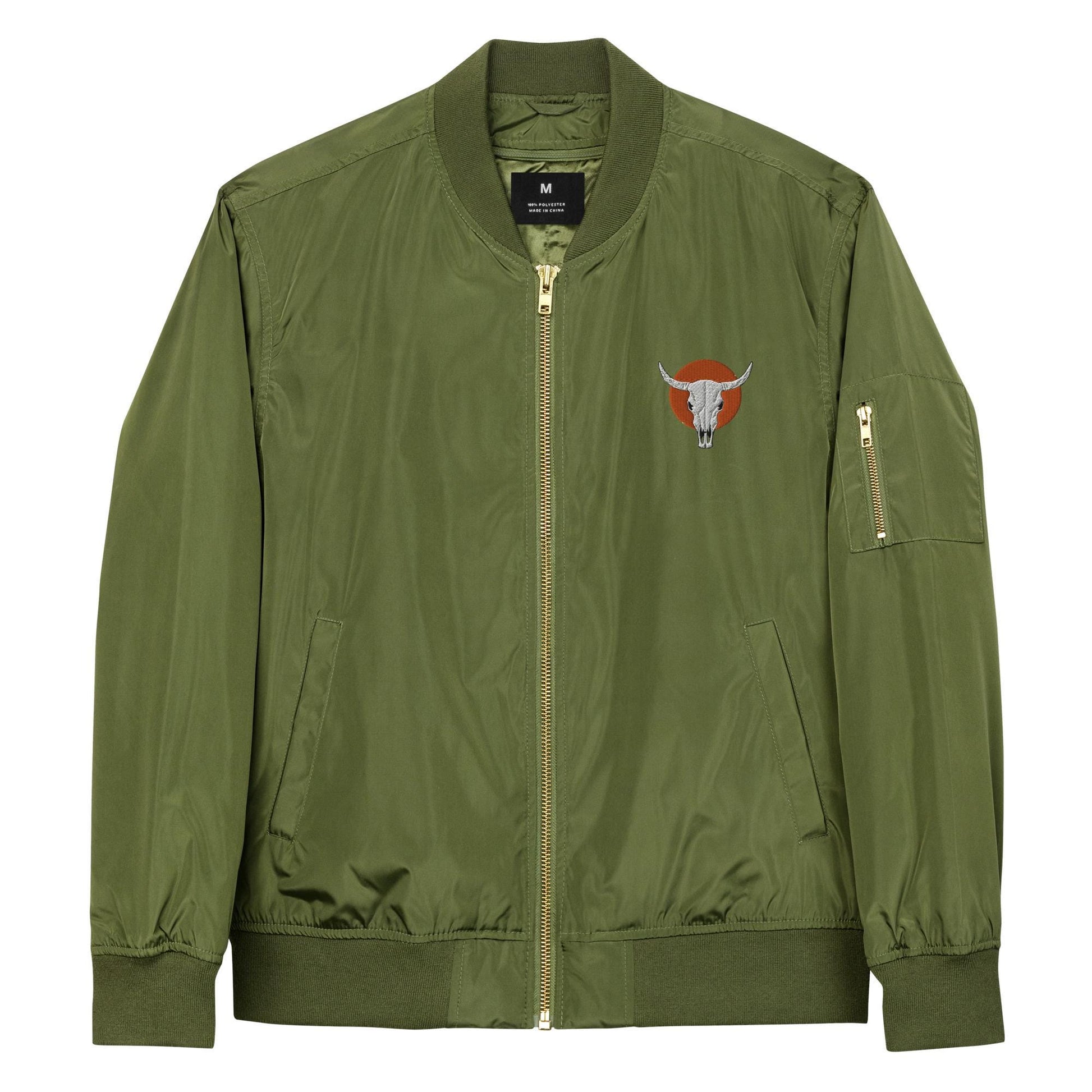 Bomber Jacket | Cow Skull Embroidered Premium Recycled Jacket | Unique Vintage Fashion Outerwear for Eco-Friendly Style
