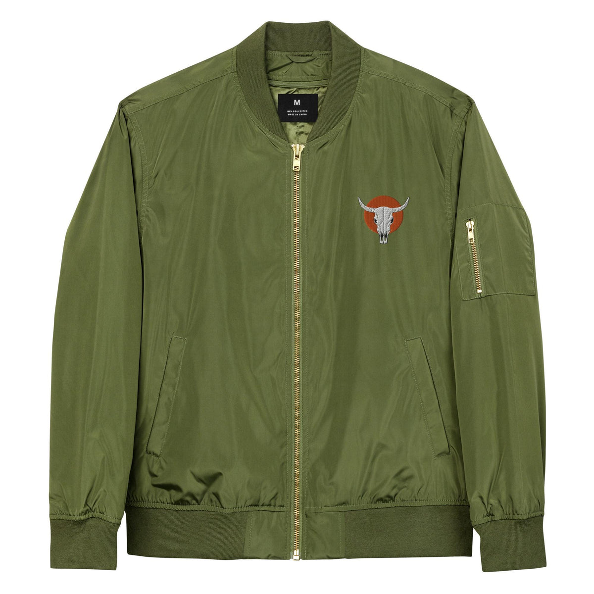 Bomber Jacket | Cow Skull Embroidered Premium Recycled Jacket | Unique Vintage Fashion Outerwear for Eco-Friendly Style