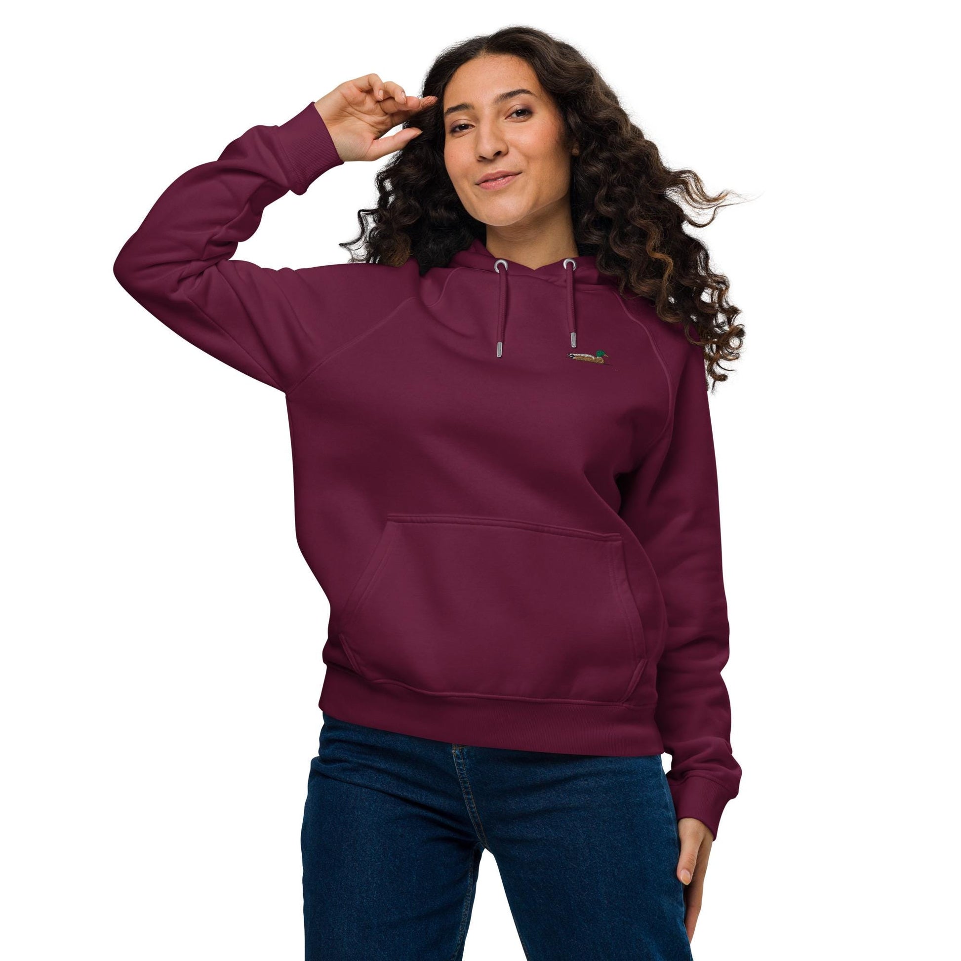 Mallard Duck Embroidered Hoodie | Unisex Eco Raglan Jacket | Comfortable & Stylish Duck Sweatshirt for Nature Lovers