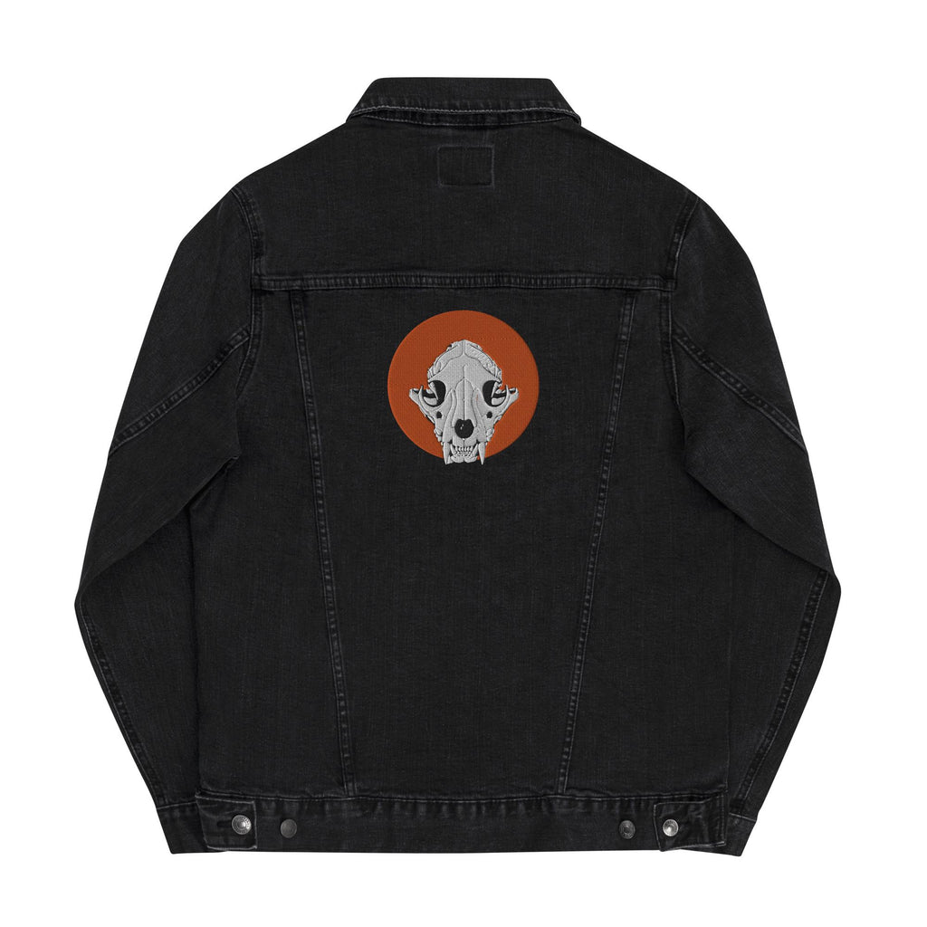 Embroidered Denim Mountain Lion Skull Jacket | Unisex Trucker Jean Jacket | Unique Skull Embroidery Design