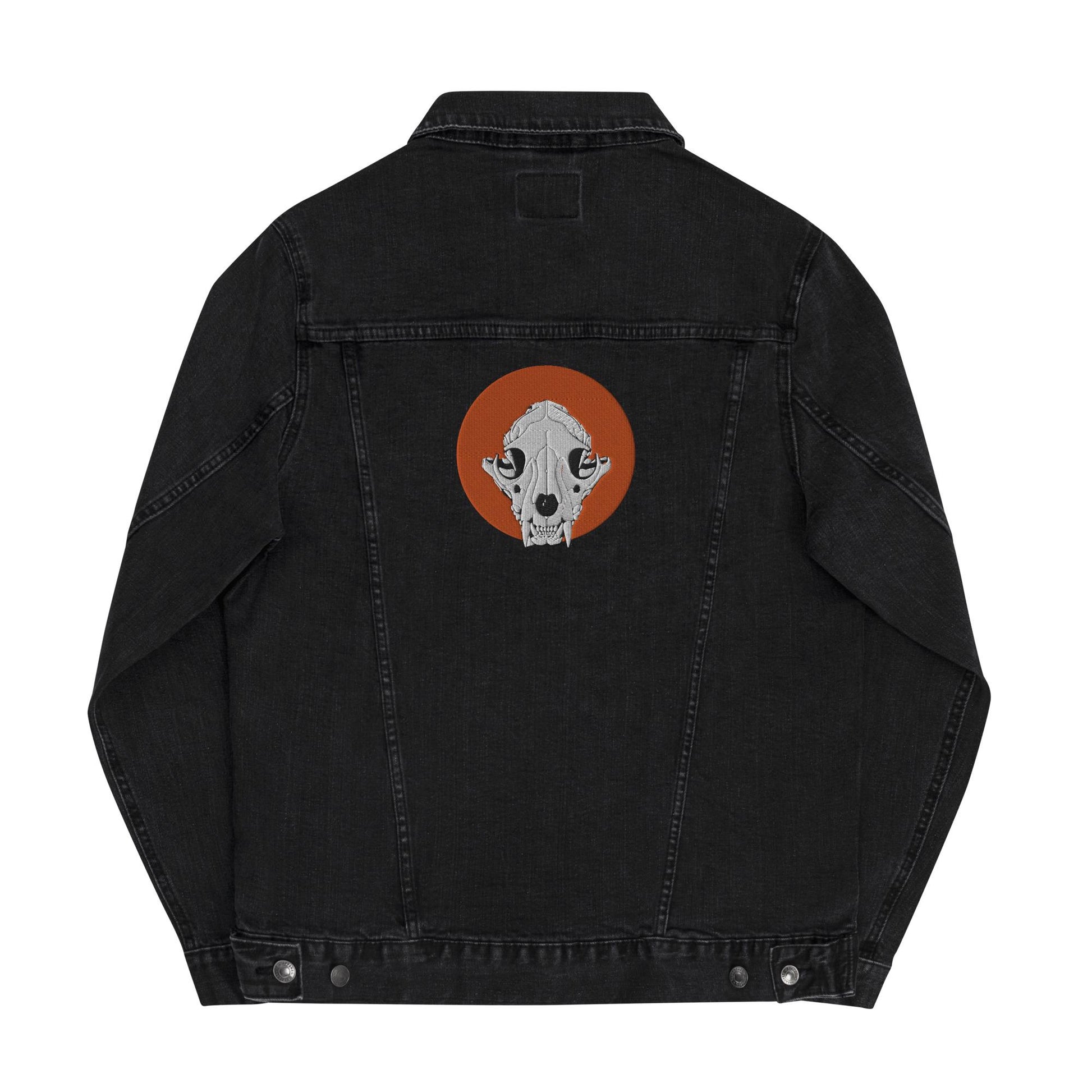 Embroidered Denim Mountain Lion Skull Jacket | Unisex Trucker Jean Jacket | Unique Skull Embroidery Design