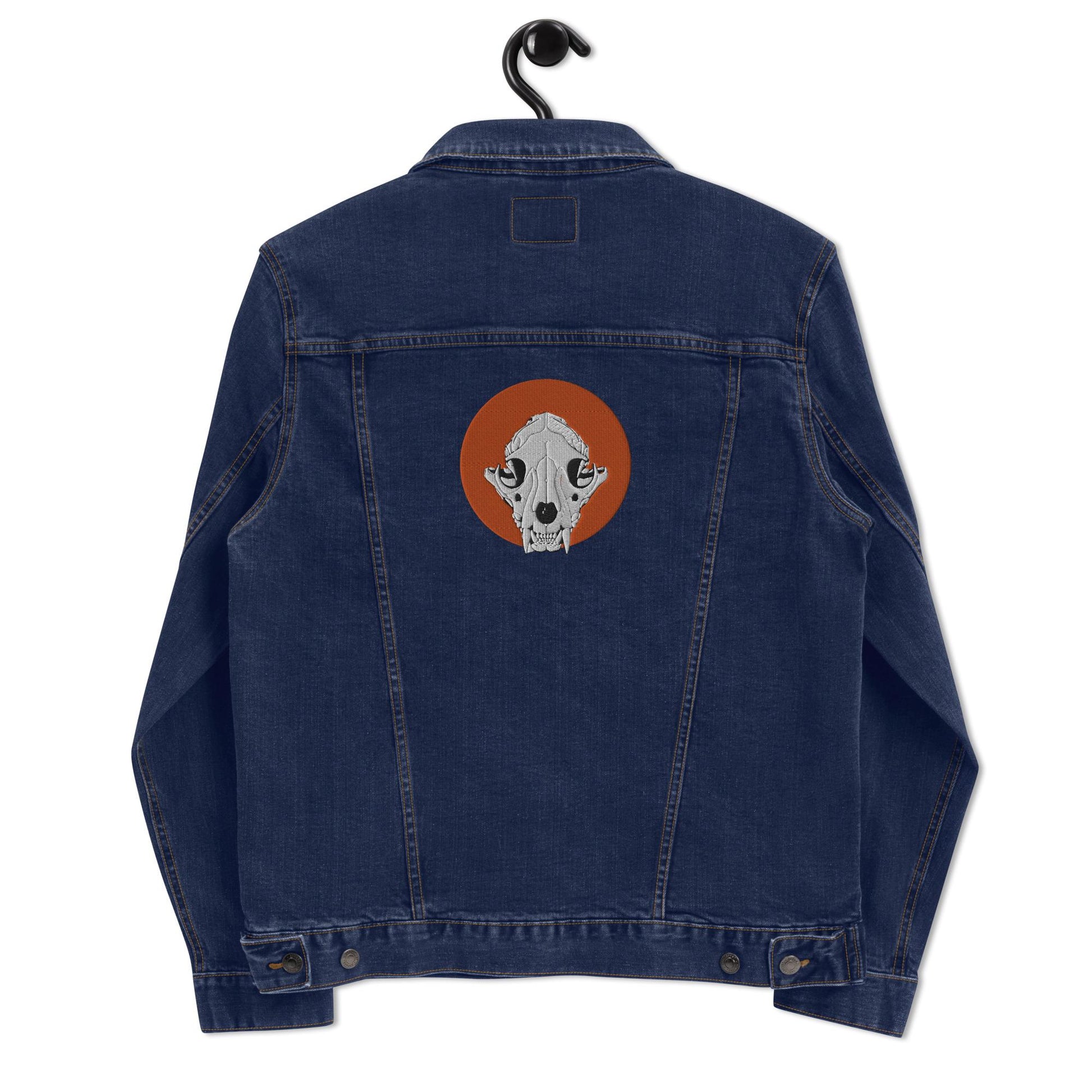 Embroidered Denim Mountain Lion Skull Jacket | Unisex Trucker Jean Jacket | Unique Skull Embroidery Design