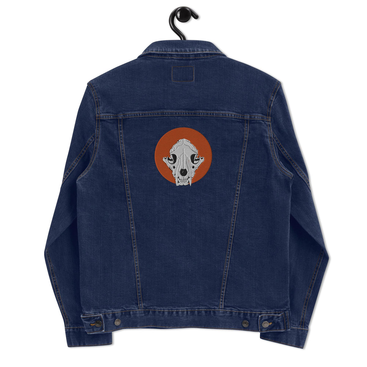 Embroidered Denim Mountain Lion Skull Jacket | Unisex Trucker Jean Jacket | Unique Skull Embroidery Design