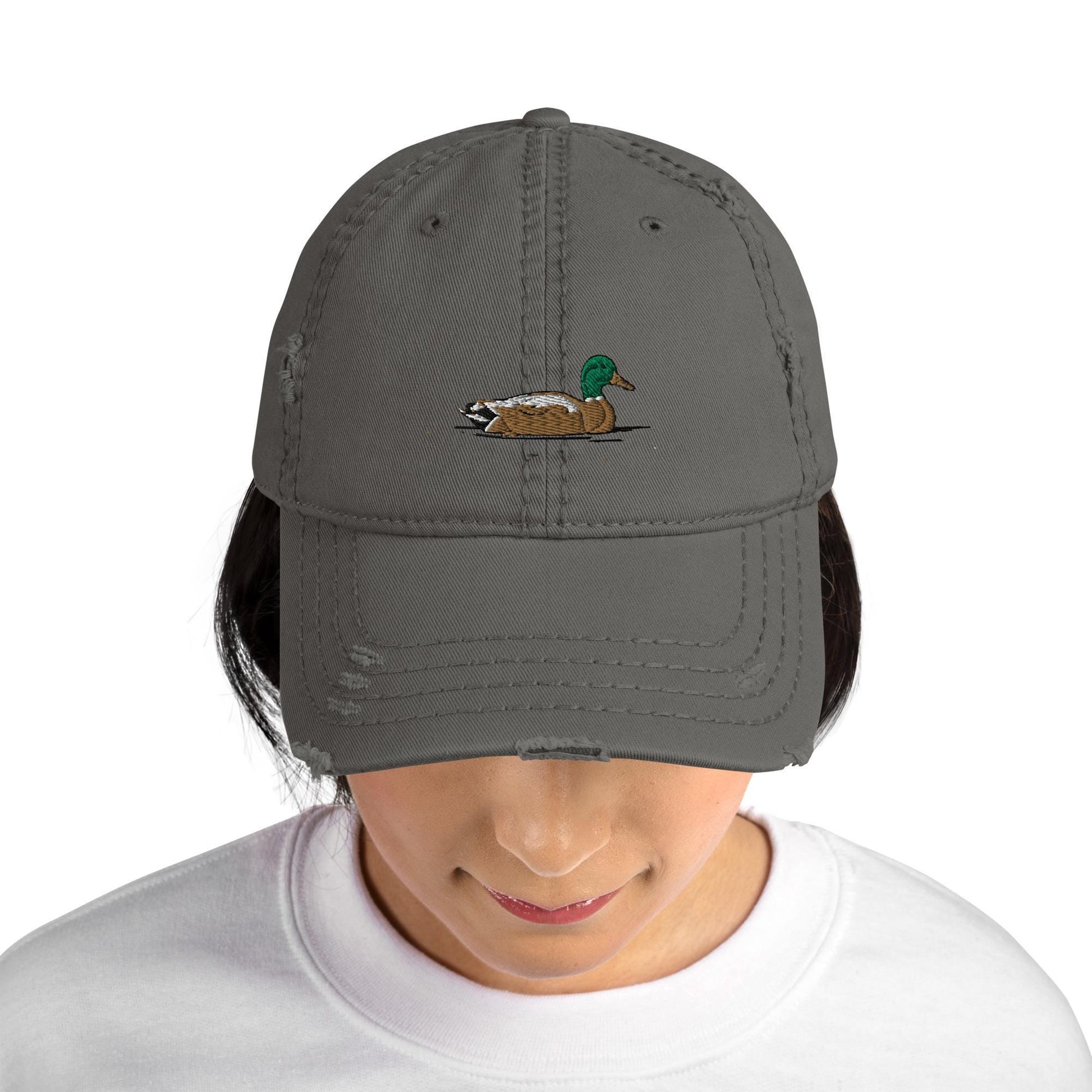 Dad Hat | Mallard Duck Embroidered Distressed Cap | Vintage Style Adjustable Hat for Outdoor Lovers & Nature Enthusiasts