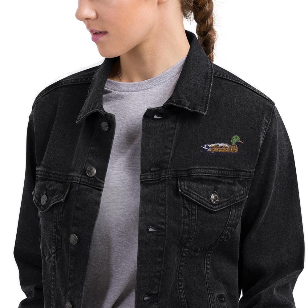 Mallard Duck Embroidered Denim Jacket | Unisex Outerwear | Cottagecore Style Jean Jacket | Unique Mallard Design for Nature Lovers