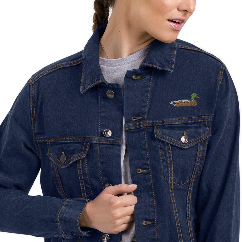 Mallard Duck Embroidered Denim Jacket | Unisex Outerwear | Cottagecore Style Jean Jacket | Unique Mallard Design for Nature Lovers