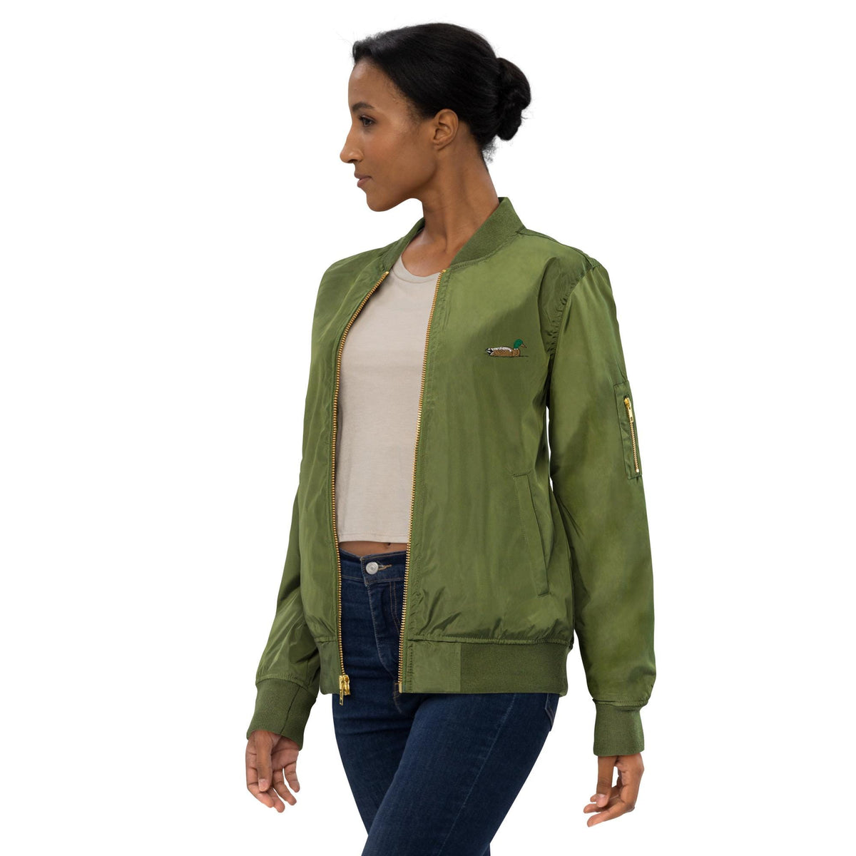 Bomber Jacket | Embroidered Mallard Duck Design | Eco-Friendly Premium Recycled Fabric | Stylish & Unique Outerwear