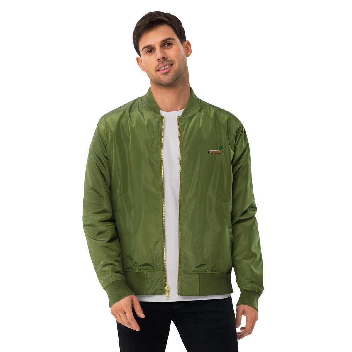 Bomber Jacket | Embroidered Mallard Duck Design | Eco-Friendly Premium Recycled Fabric | Stylish & Unique Outerwear