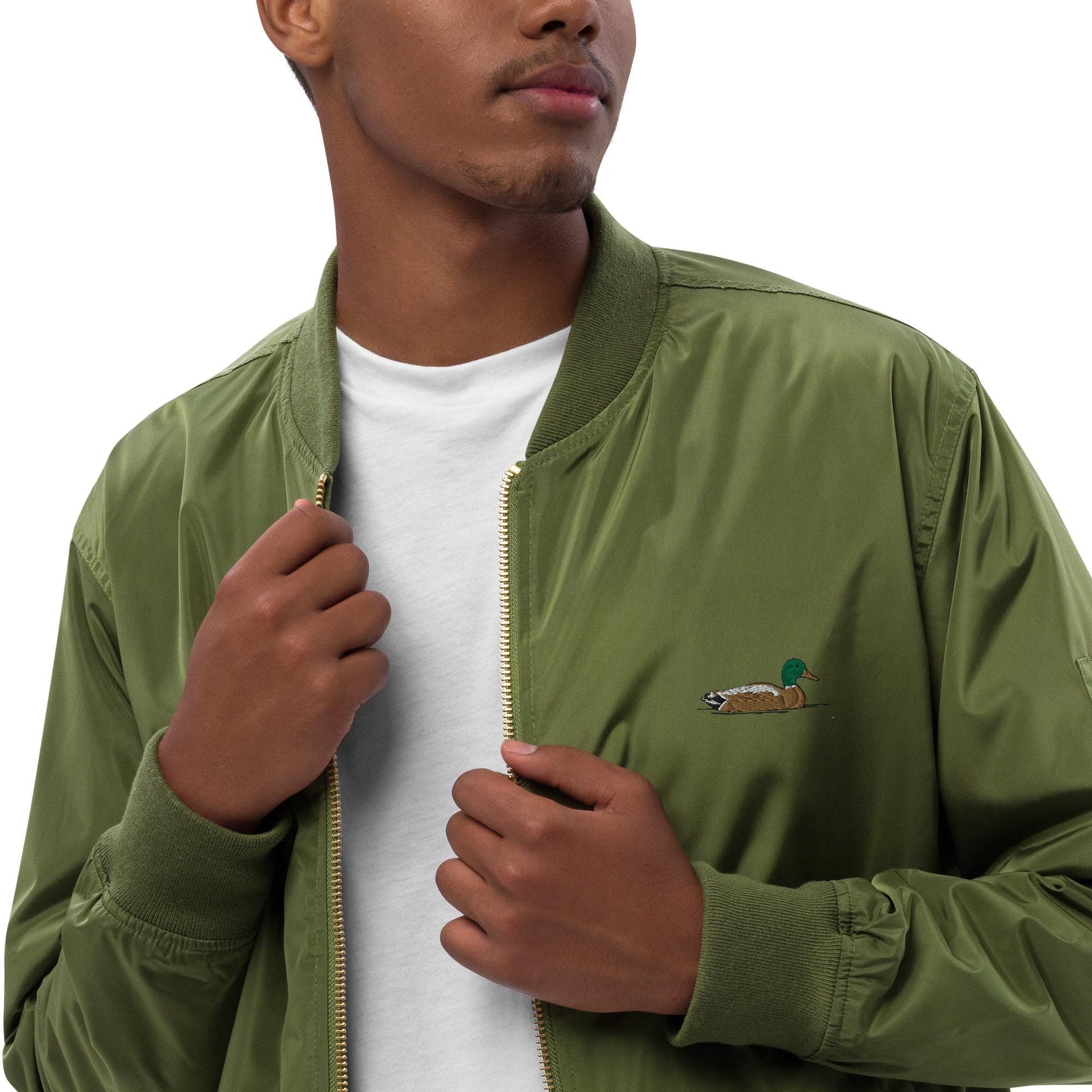 Bomber Jacket | Embroidered Mallard Duck Design | Eco-Friendly Premium Recycled Fabric | Stylish & Unique Outerwear