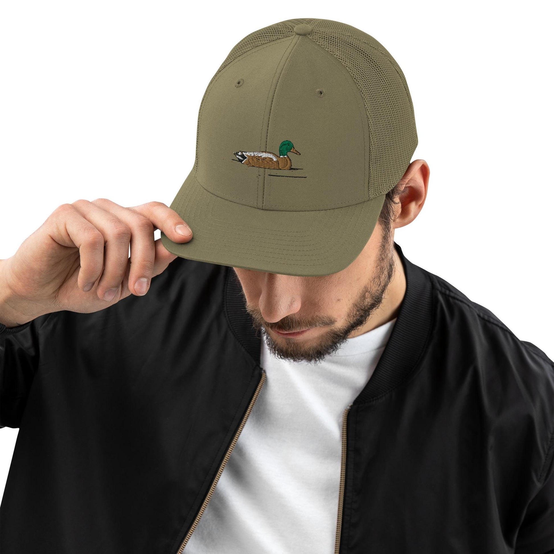 Embroidered Trucker Cap | Mallard Duck Design | Animal Print Duck Hat for Outdoors & Casual Wear