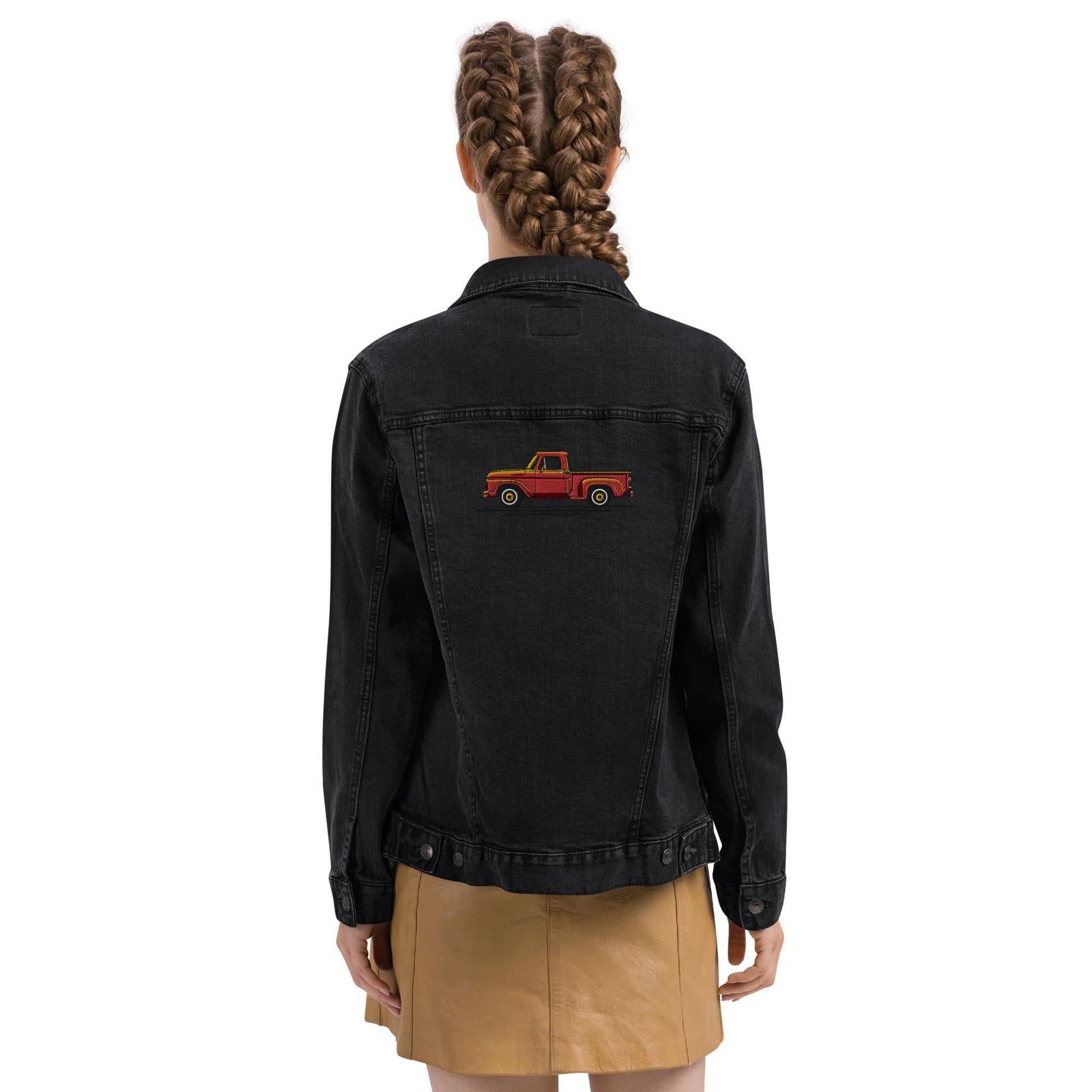 1963 Ford Embroidered Denim Jacket | Unisex Jean Trucker Jacket for Truck Lovers | Vintage Style Apparel