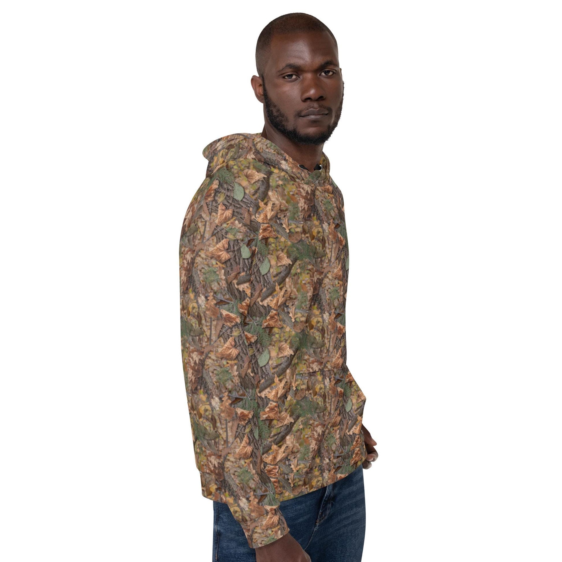 Hoodie | Unisex Woodland Pattern Hoodie | Hunting Style All Over Print | Foliage Camouflage Sweatshirt | Nature Lover Gift
