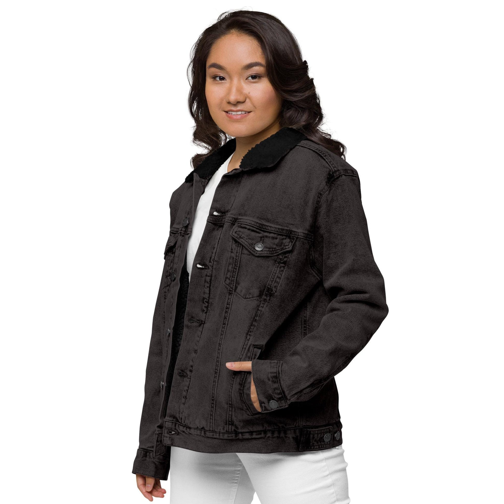 Embroidered Horse Skull Sherpa Denim Jacket | Unique Sherpa Trucker Jacket | Stylish Unisex Outerwear