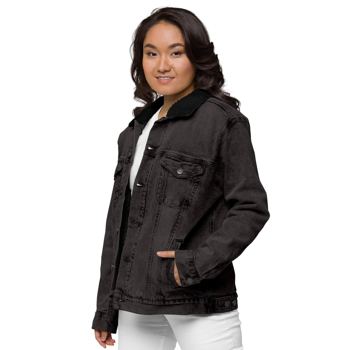 Embroidered Horse Skull Sherpa Denim Jacket | Unique Sherpa Trucker Jacket | Stylish Unisex Outerwear