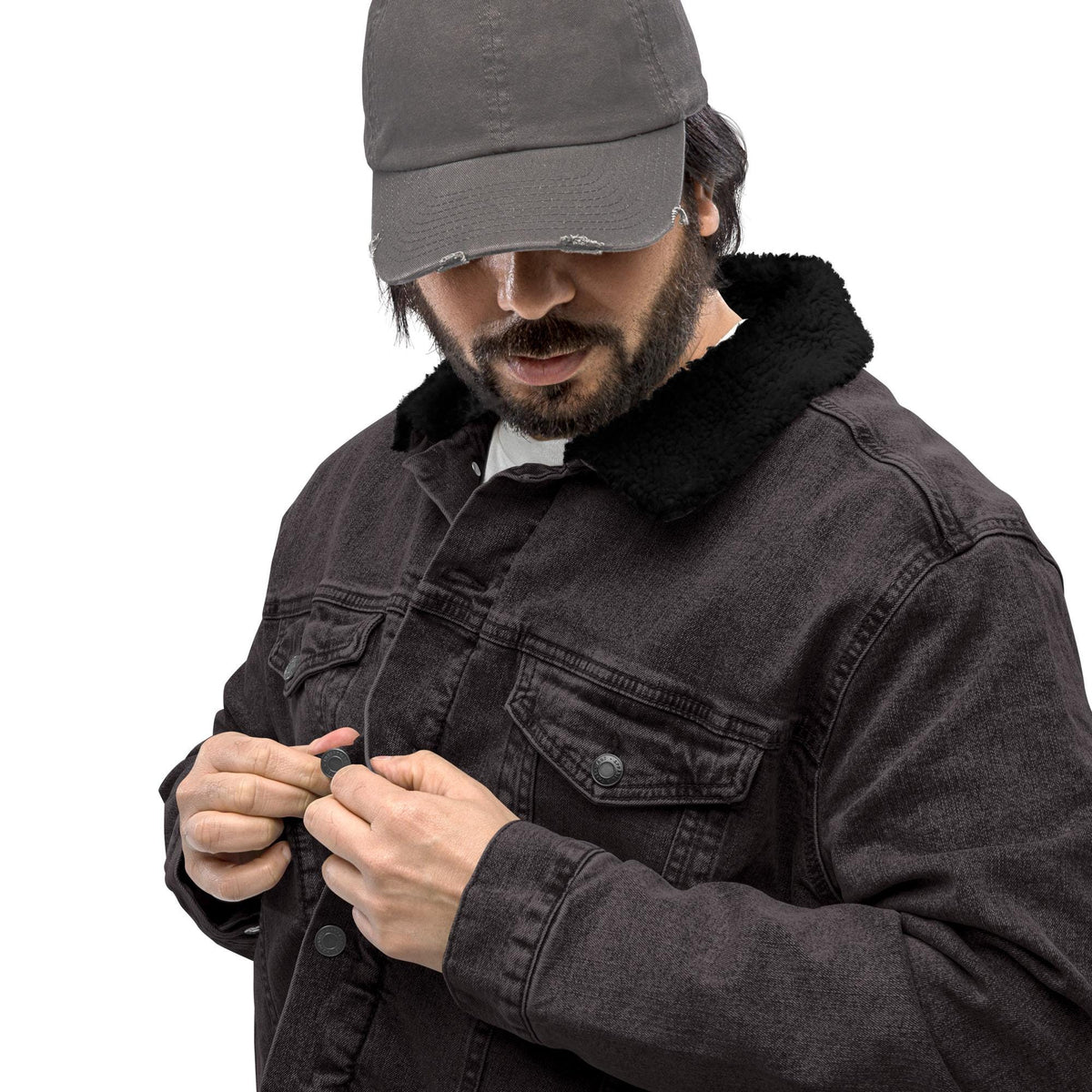 Embroidered Horse Skull Sherpa Denim Jacket | Unique Sherpa Trucker Jacket | Stylish Unisex Outerwear