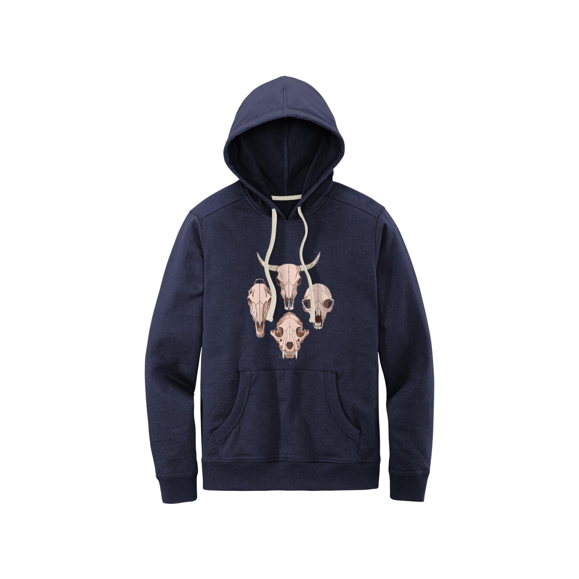 Pullover | Animal Skull Hoodie | Cow, Mountain Lion, Bear & Horse Skull Designs | Cozy District Re-Fleece Sweatshirt