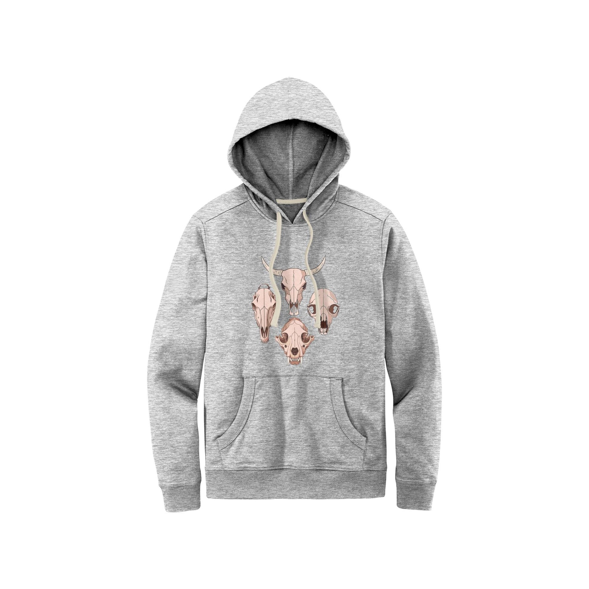 Pullover | Animal Skull Hoodie | Cow, Mountain Lion, Bear & Horse Skull Designs | Cozy District Re-Fleece Sweatshirt