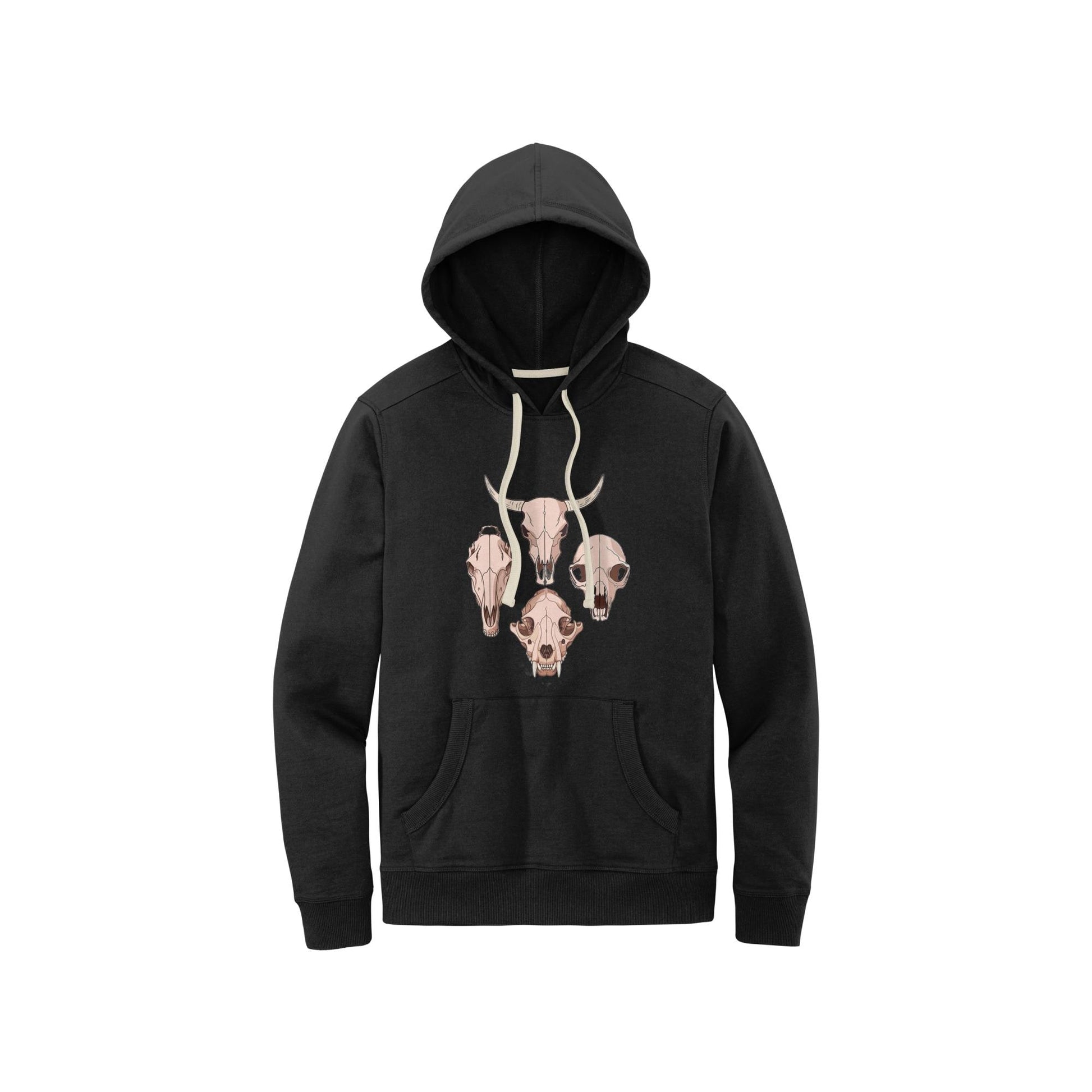 Pullover | Animal Skull Hoodie | Cow, Mountain Lion, Bear & Horse Skull Designs | Cozy District Re-Fleece Sweatshirt