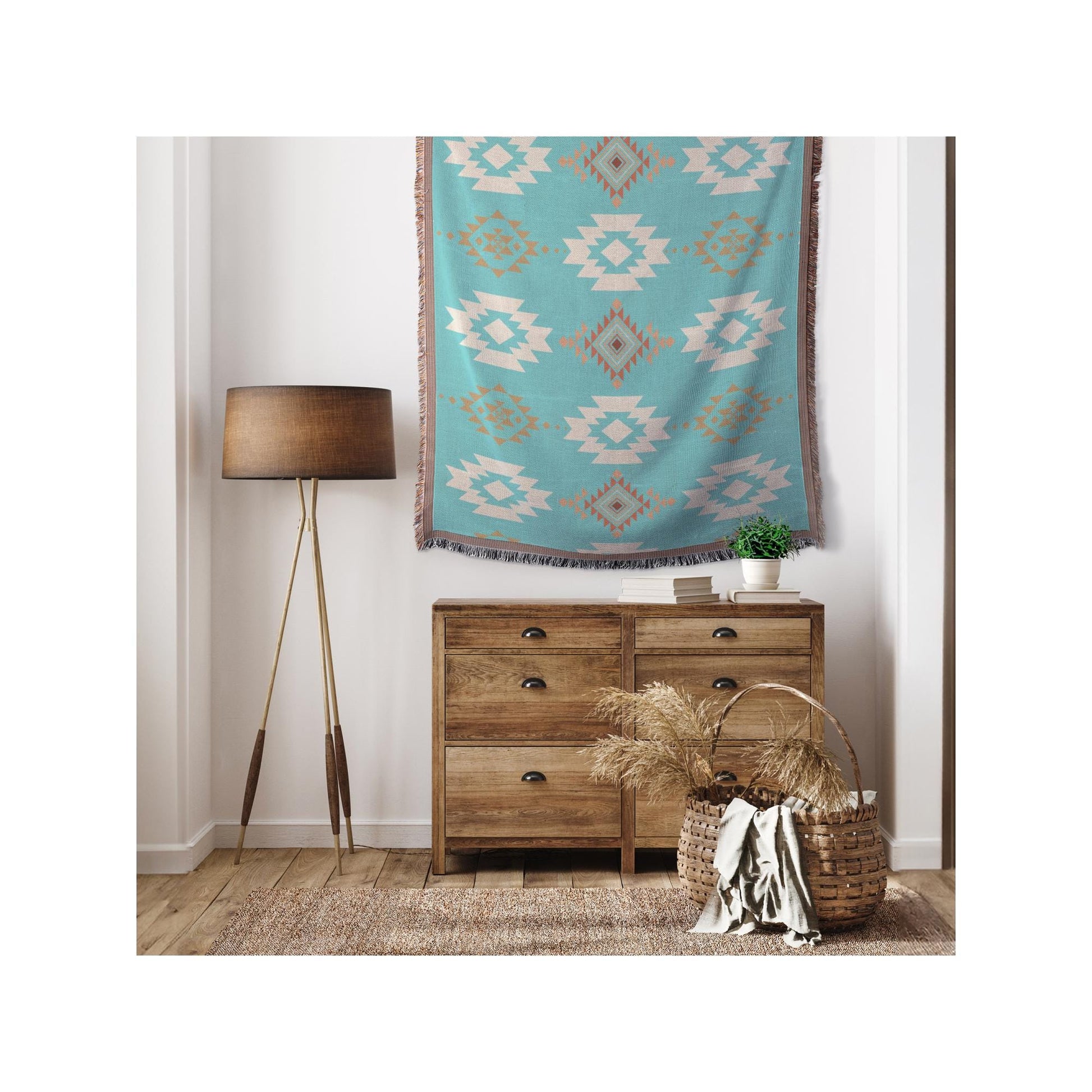 Southwestern Throw | Woven Blanket | Geometric Pattern | Western Decor | Turquoise Color