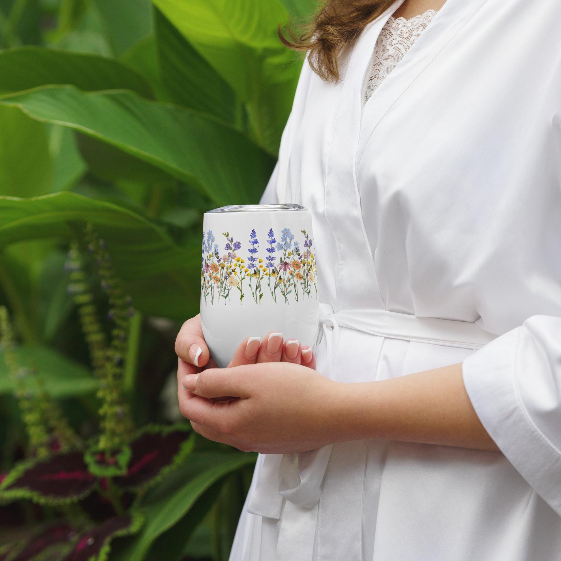 Watercolor Wildflowers | Botanical Floral Wine Tumbler | Gift for Gardeners and Nature Lovers | Cottagecore Aesthetic