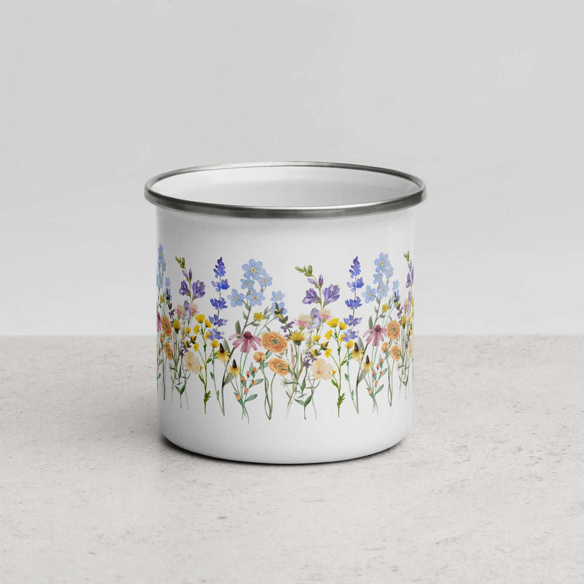 Watercolor Wildflowers | Enamel Mug | Camping Mug | Botanical Floral Gift for Outdoors and Nature Lovers