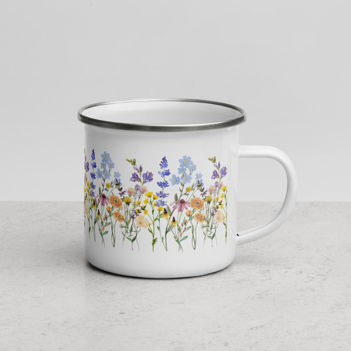 Watercolor Wildflowers | Enamel Mug | Camping Mug | Botanical Floral Gift for Outdoors and Nature Lovers