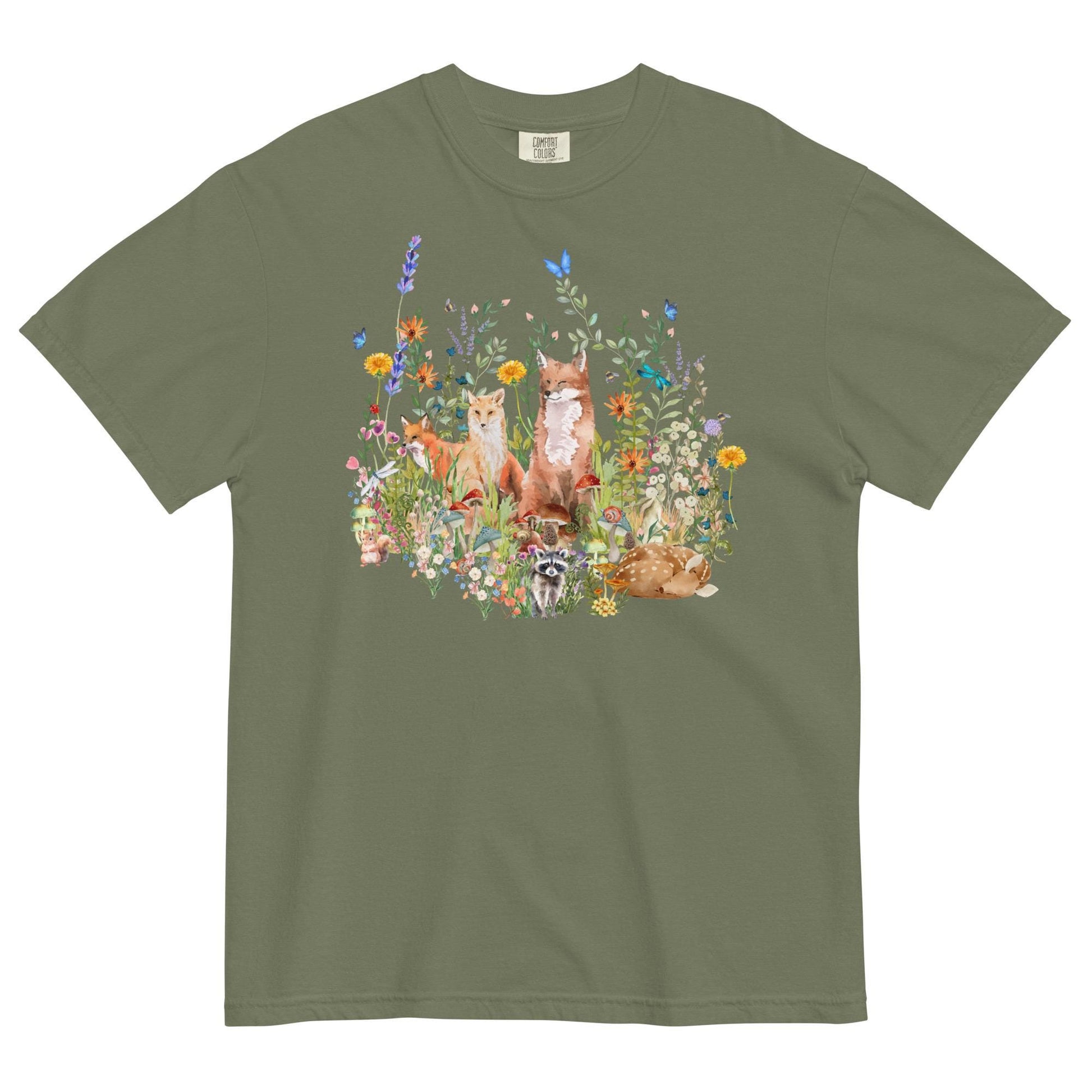 Watercolor Woodland Creatures T-Shirt | Cottagecore Tee | Boho Aesthetic | Floral Botanical Tee | Nature Lover's Shirt | Comfort Colors