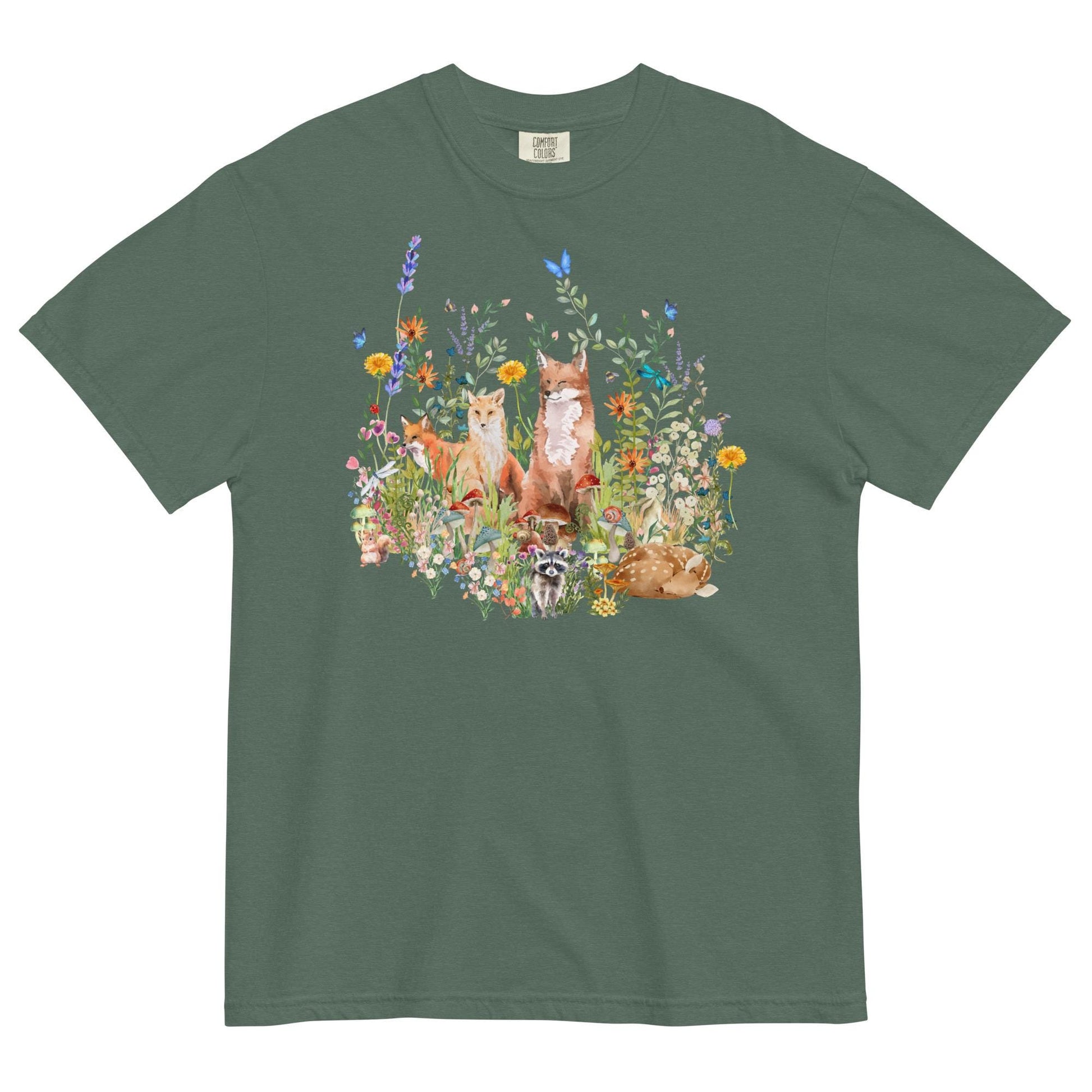 Watercolor Woodland Creatures T-Shirt | Cottagecore Tee | Boho Aesthetic | Floral Botanical Tee | Nature Lover's Shirt | Comfort Colors