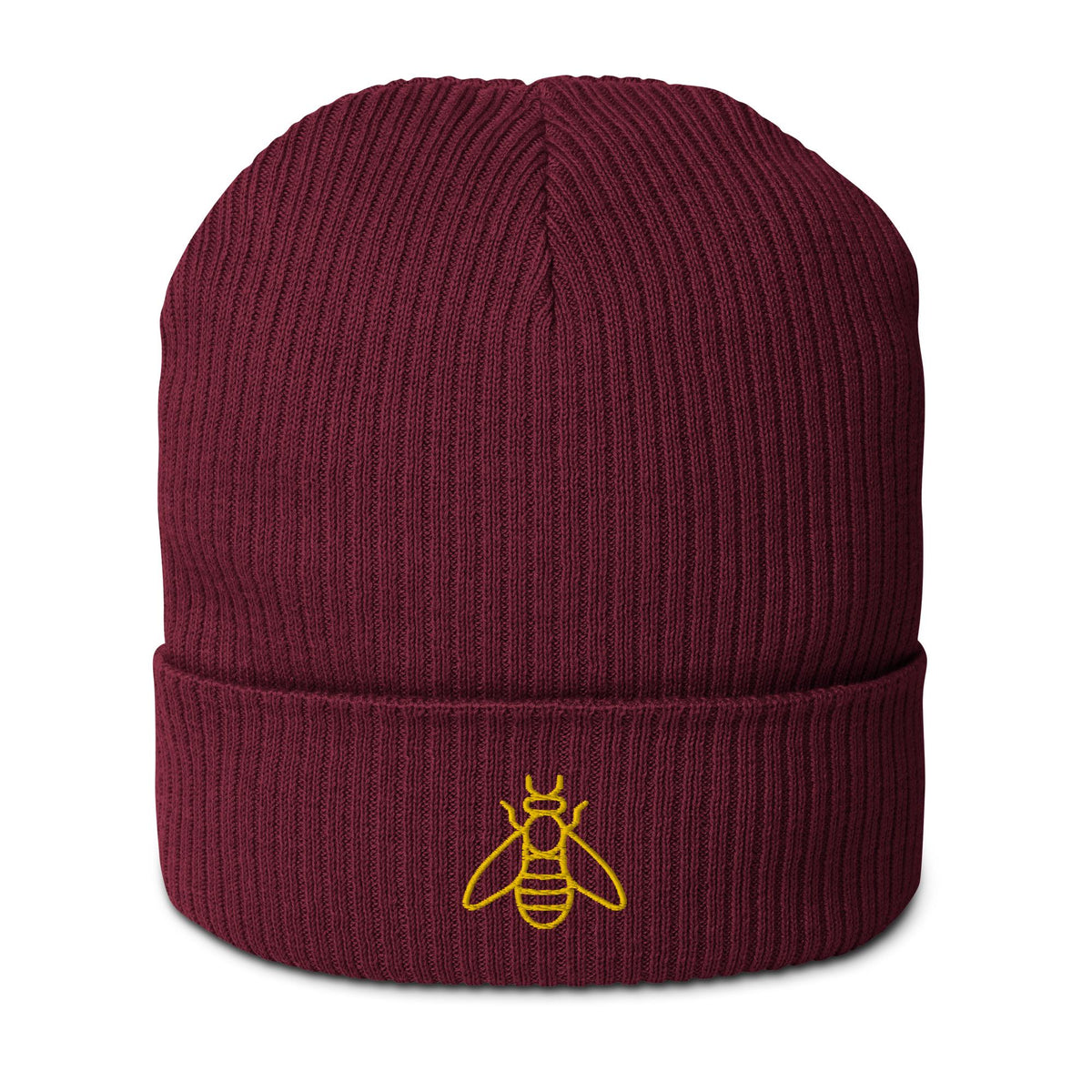 Honeybee Beanie | Organic Ribbed Winter Hat | Embroidered Honeybee Design | Save the Bees Accessories