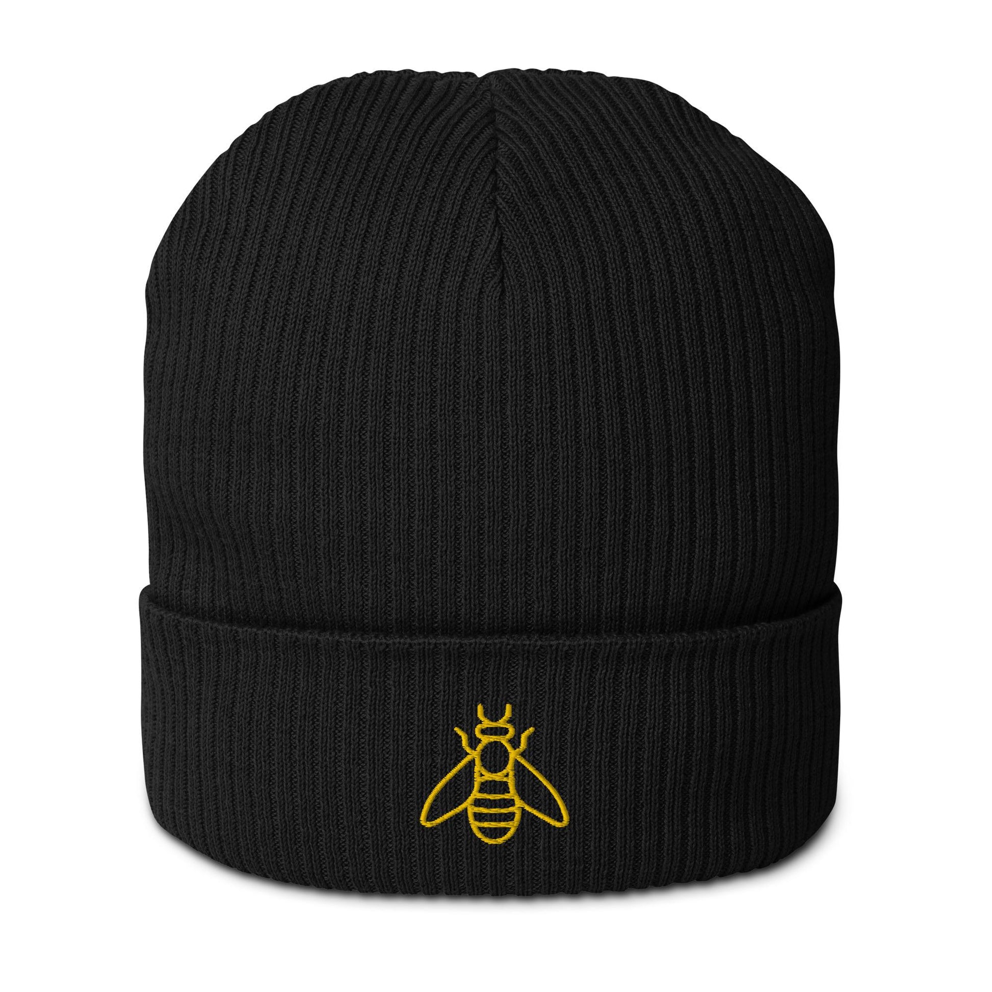 Honeybee Beanie | Organic Ribbed Winter Hat | Embroidered Honeybee Design | Save the Bees Accessories