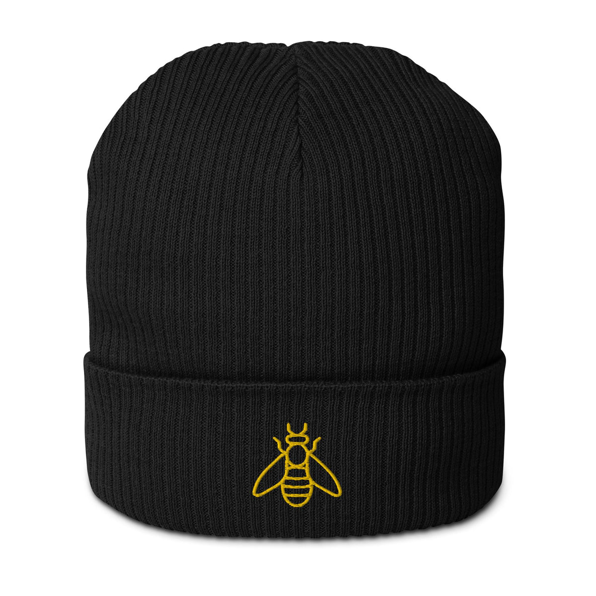 Honeybee Beanie | Organic Ribbed Winter Hat | Embroidered Honeybee Design | Save the Bees Accessories