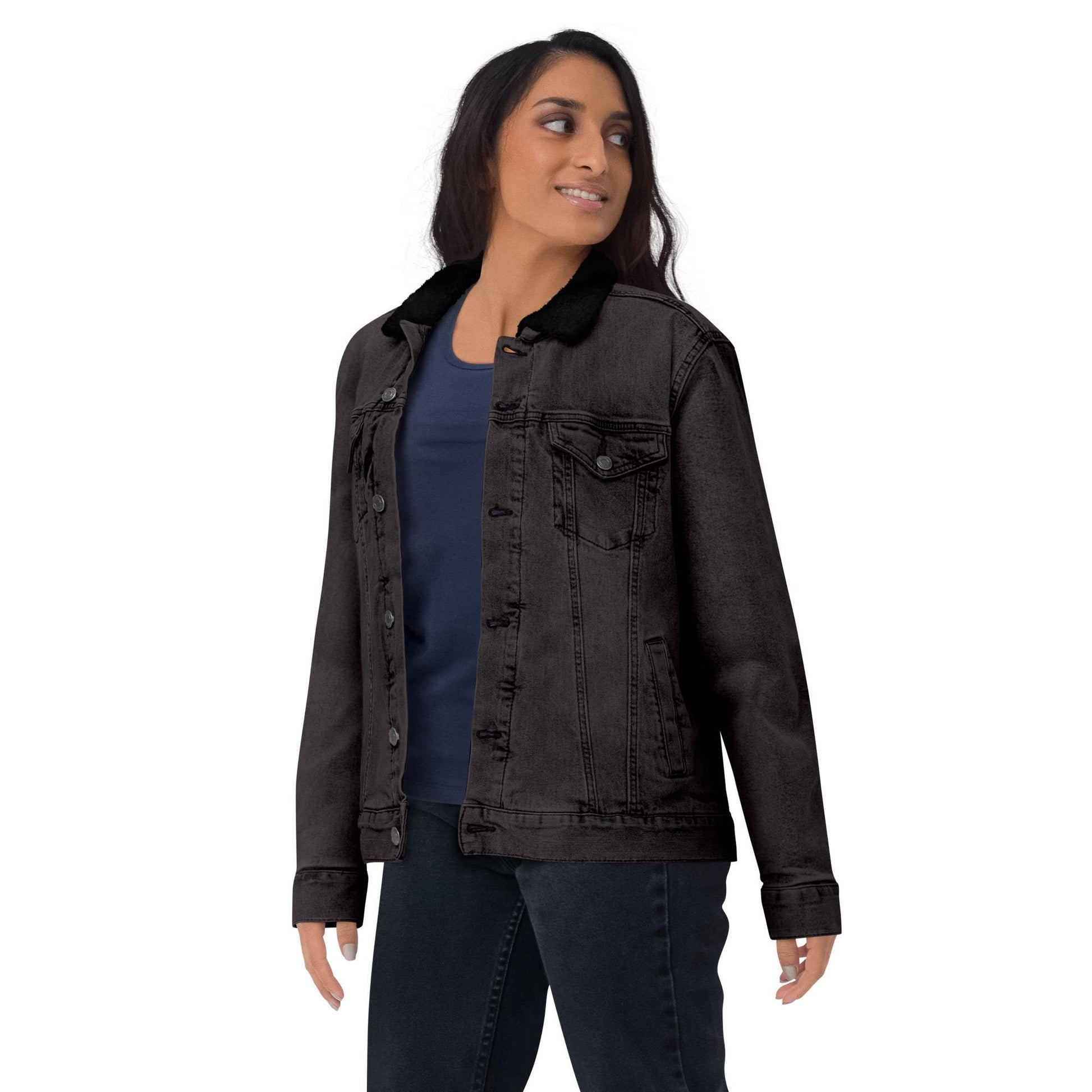Embroidered Floral Cow Skull Denim Sherpa Jacket | Unisex Jean Jacket | Western Boho Style Outerwear
