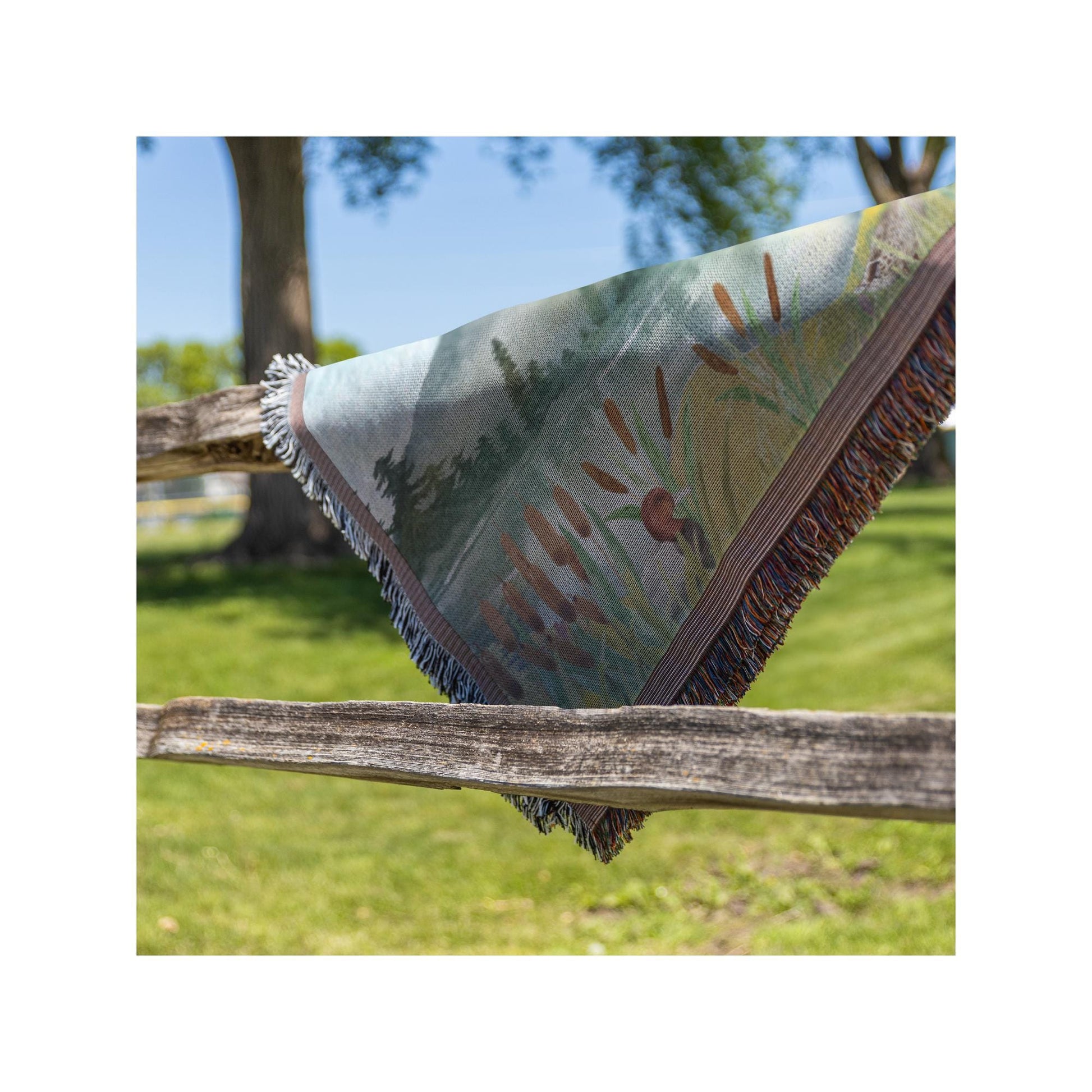 Cottagecore Blanket | Mallard Ducks Flying | Lake & Cattails Design | Rustic Mountain Decor