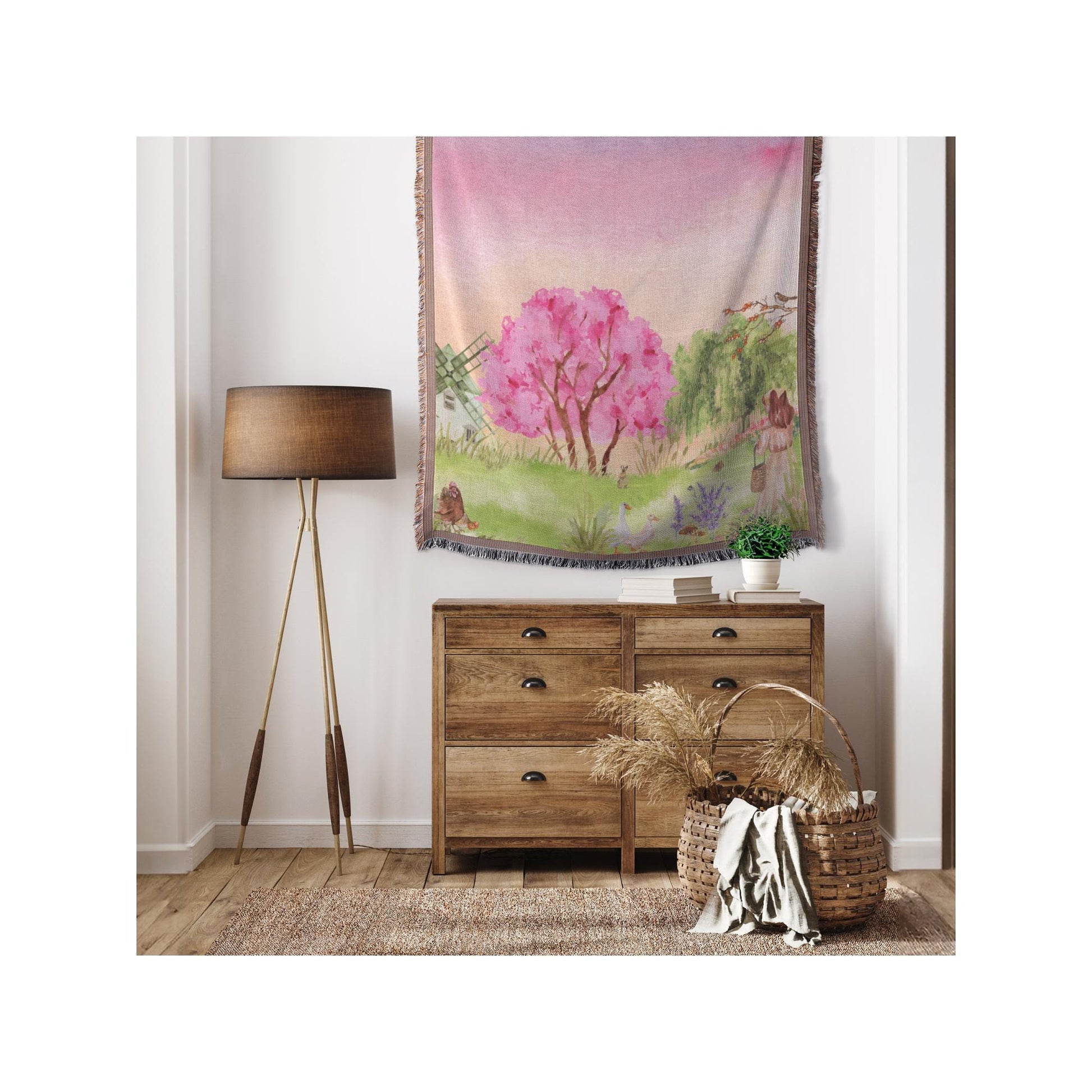 Pastoral Cottagecore Blanket | Woven Throw | Country Living Decor | Serene Rustic Scene
