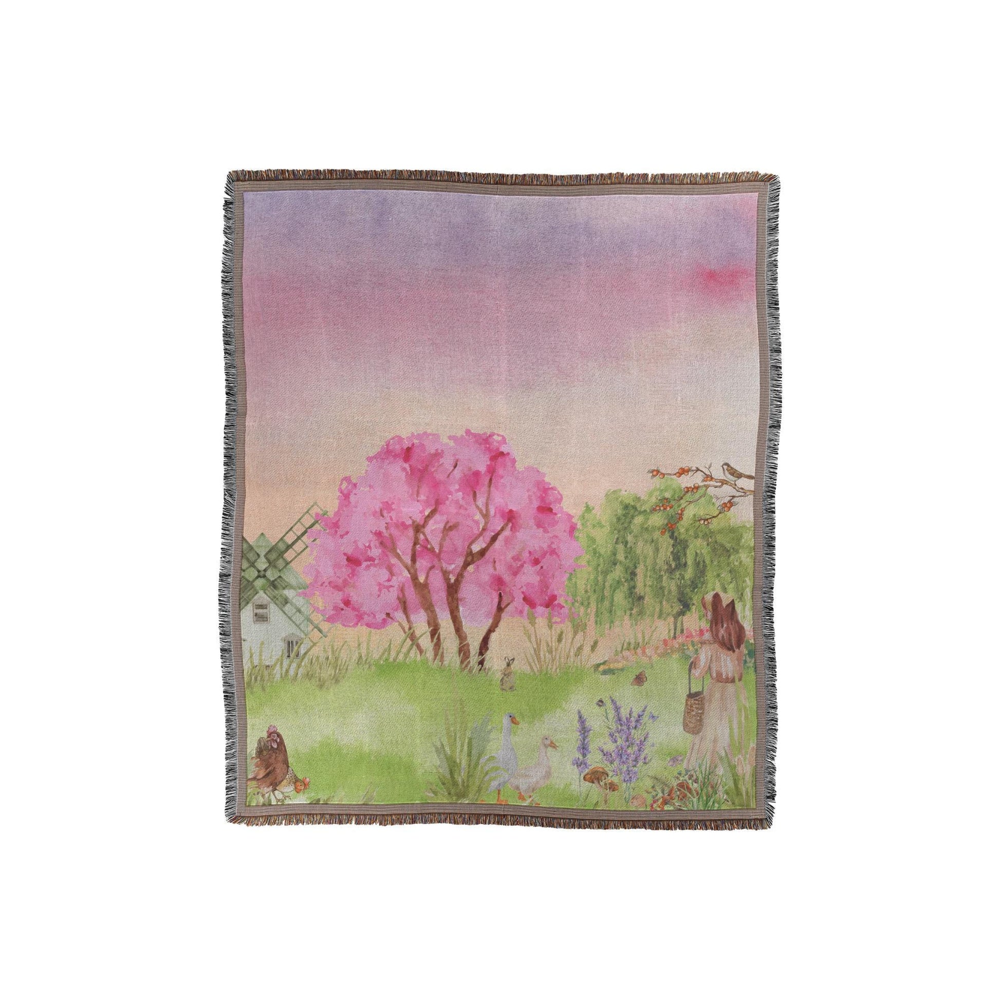 Pastoral Cottagecore Blanket | Woven Throw | Country Living Decor | Serene Rustic Scene