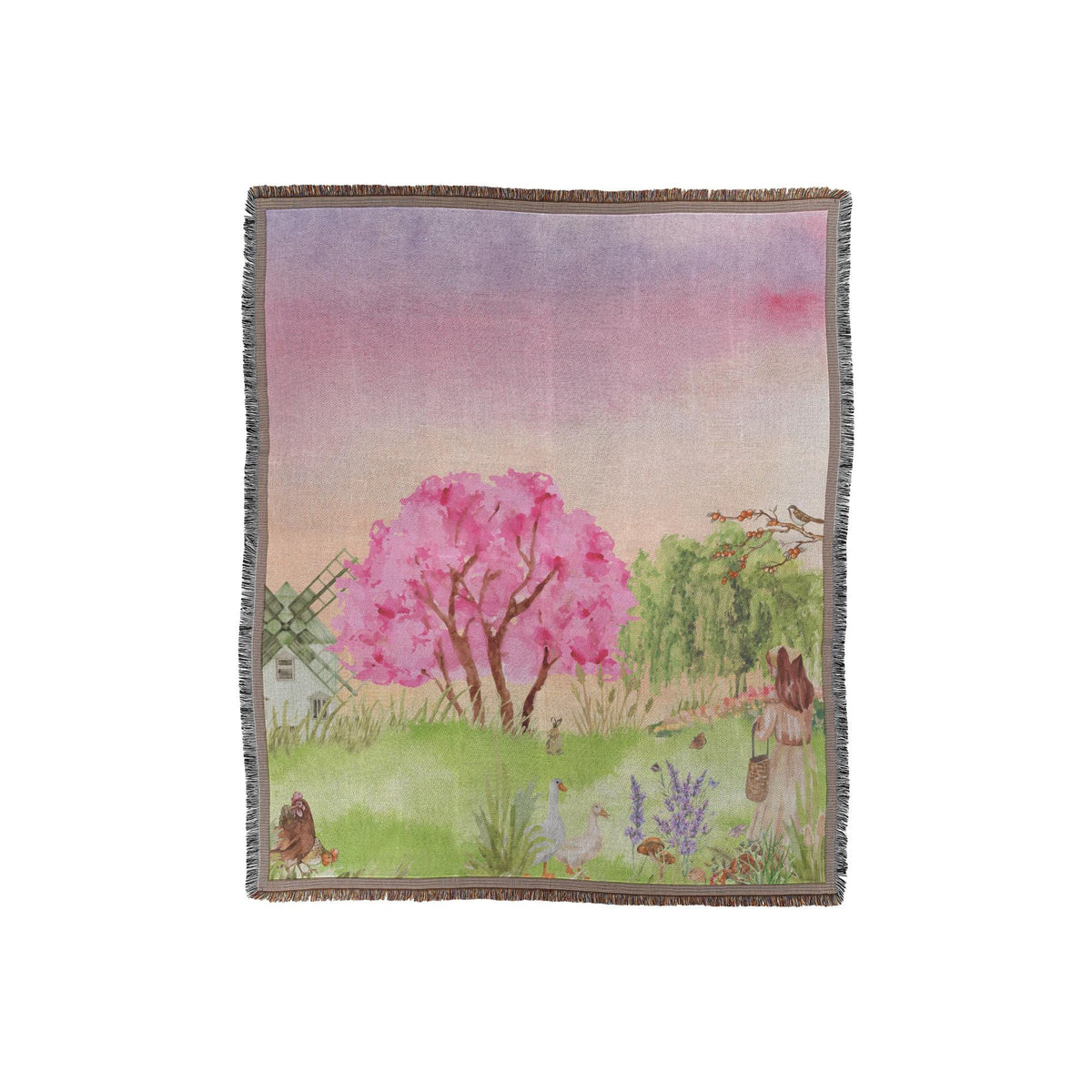 Pastoral Cottagecore Blanket | Woven Throw | Country Living Decor | Serene Rustic Scene