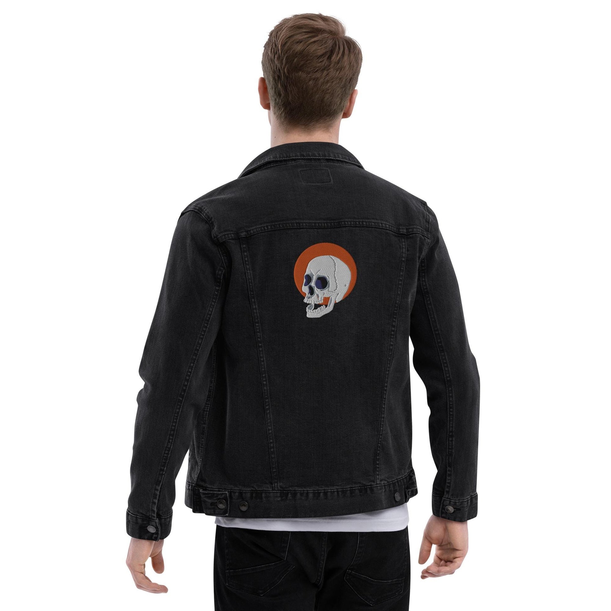 Embroidered Skull and Sun Denim Jacket | Unisex Trendy Outerwear, Unique Fashion Statement for All