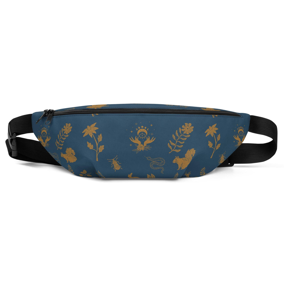 Cottagecore Boho Fanny Pack | Boho Animal Print | Moon Phase & Animals | Dark Blue
