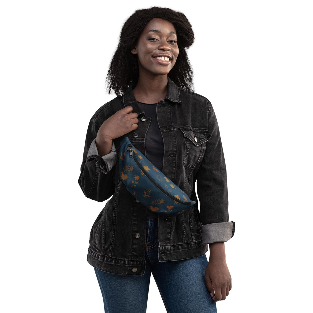 Cottagecore Boho Fanny Pack | Boho Animal Print | Moon Phase & Animals | Dark Blue