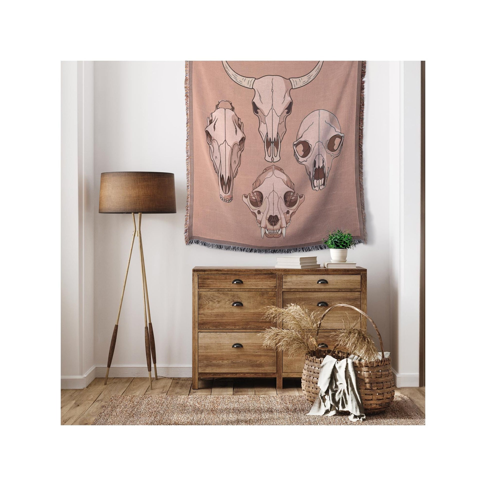 Throw | Animal Skulls Woven Blanket | Western Decor | Mountain Lion, Bear, Cow & Horse Skull Design | Creepy Cozy Blanket