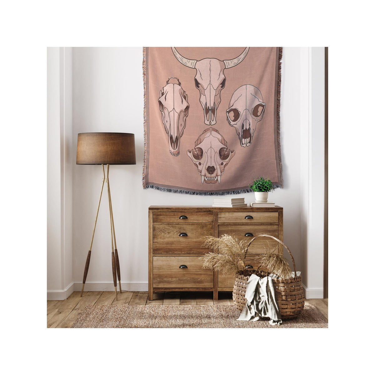 Throw | Animal Skulls Woven Blanket | Western Decor | Mountain Lion, Bear, Cow & Horse Skull Design | Creepy Cozy Blanket